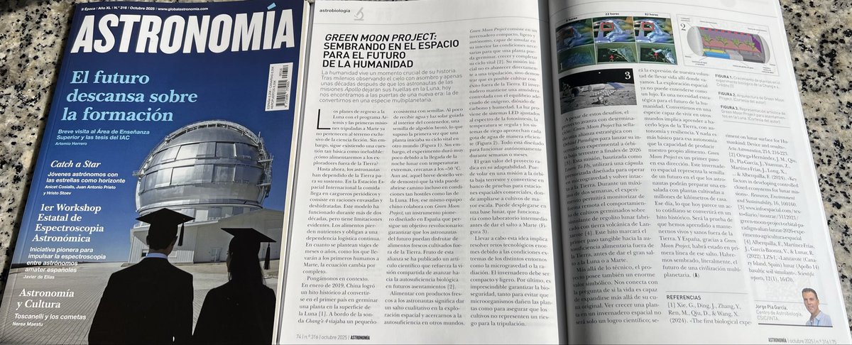 🛰️🌱 Muchas gracias a la revista <a href="/astronomiamag/">Astronomía Magazine</a> por haber querido divulgar sobre nuestro #GreenMoonProject en la edición de este mes de octubre. 🚀 Nuestro Coordinador Científico, el Dr. <a href="/JorgePlaGarcia/">Dr. Jorge Pla-García</a>, detalla los últimos avances de nuestro proyecto científico. ¡Seguimos! 🌌