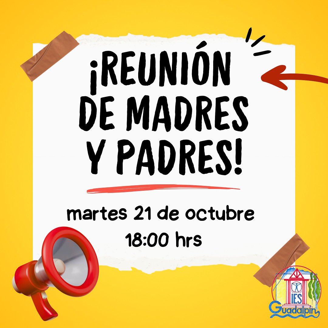 ¡Reunión de madres y padres! Martes 21 de octubre a las 18:00h en el aula del grupo. ¡Te esperamos!