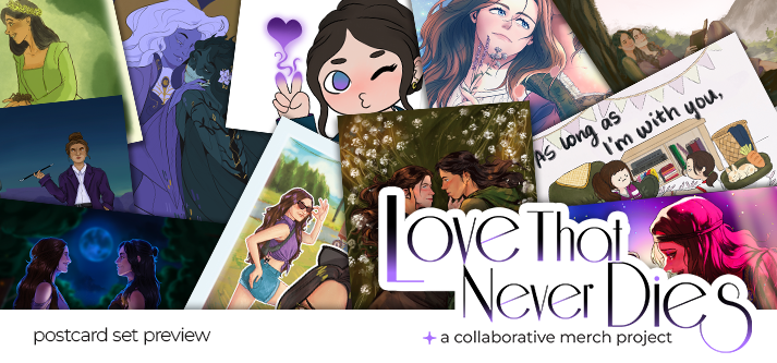covenofcreators's tweet image. See something you&apos;re excited for yet? We know we are! Take a little peek at the postcard set from Love That Never Dies! ✨