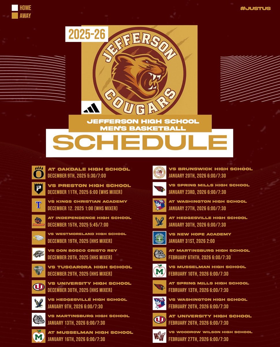 Jefferson Basketball (@jhighbasketball) on Twitter photo 🚨🚨 Schedule Release 🚨🚨
The Jefferson Cougars 2025-2026 Basketball Schedule is here! Be sure to check it out! 🚨🚨 Schedule Release 🚨🚨
The Jefferson Cougars 2025-2026 Basketball Schedule is here! Be sure to check it out!