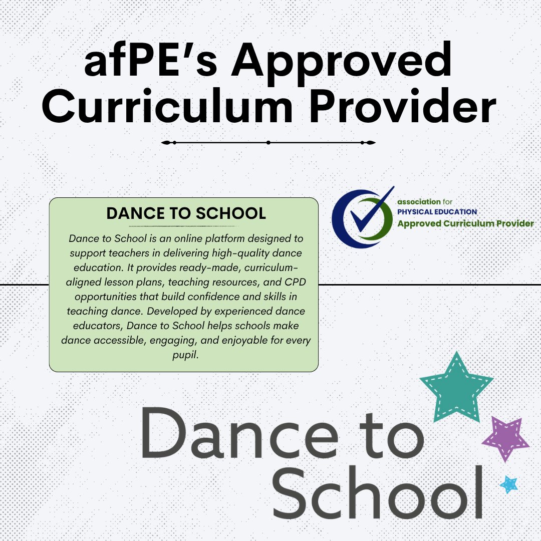 🎉 Congratulations to Dance to School! 🎉

We’re thrilled to announce that Dance to School is the first organisation to successfully complete afPE’s new Approved Curriculum Provider (ACP) accreditation process from start to finish! 👏

Their commitment to delivering high-quality,
