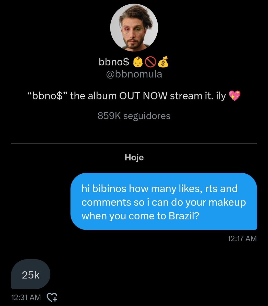 fui tentar na brincadeira E ELE RESPONDEU MESMO KKKKKKKK to nem dando esperança mas vai que (espero que o querido aceite apenas 25k likes...