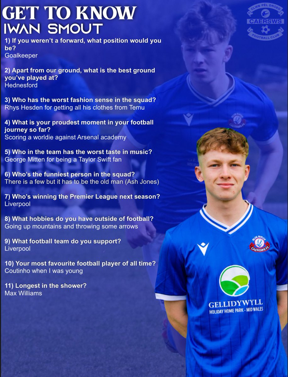 caerswsfc's tweet image. Tomorrow's match day programme will contain another "Get to know" feature with a first team player. Eyes peeled 👀

In the meantime, here's where we got to know Iwan Smout.

Is there any YouTube footage of that worldie against Arsenal academy?!? 🧐

#sws #Bluebirds #GetToKnow
