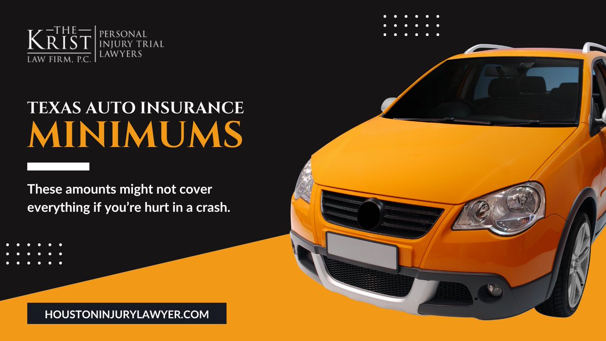 TheKristLawFirm's tweet image. Texas law sets minimum car insurance: $30k per person, $60k total, $25k property. Serious crashes can exceed these limits. Know your rights and how a lawyer can help: 
bit.ly/48UAiqD | #HoustonLawyer #CarAccident #InsuranceClaims