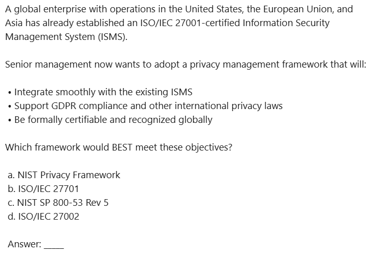 Adam_ITProTV's tweet photo. Welcome to the #cissp 'Q of the D' !!!!
Question 1625 / Day 1625 - DOMAIN - Security and Risk Management: (correct answer to be provided tomorrow… YES, on #smartsaturday) Show how smart you are & post your answers #cisspsuccess #isc2 #themoreyouknow https://t.co/KfhTs1RXrv