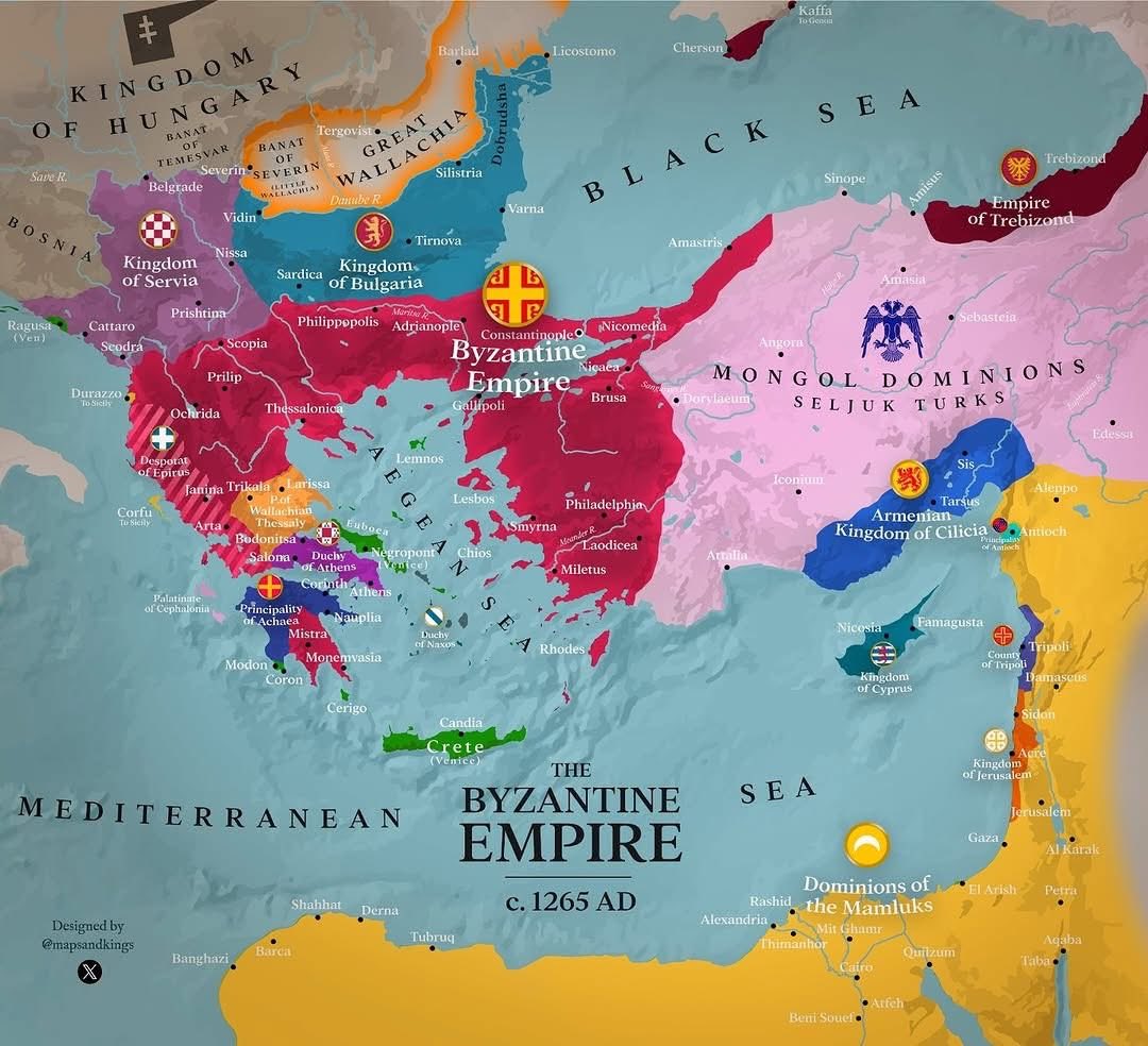 UpdatingOnRome's tweet image. Really cool map of the Roman Empire in 1265.