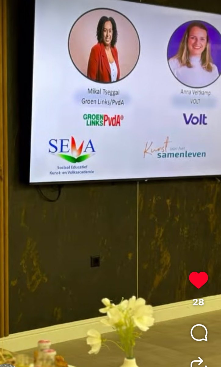 15 oktober waren  Mikal Tseggai van PvdA-GL en Anna Veltkamp van VOLT onze gasten. Ze hebben zichzelf en hun partij voorgesteld. Andere partijen waren ook uitgenodigd, maar konden niet. Er werden vragen gesteld en over stellingen gediscus-sieerd. #KunstvanhetSamenleven