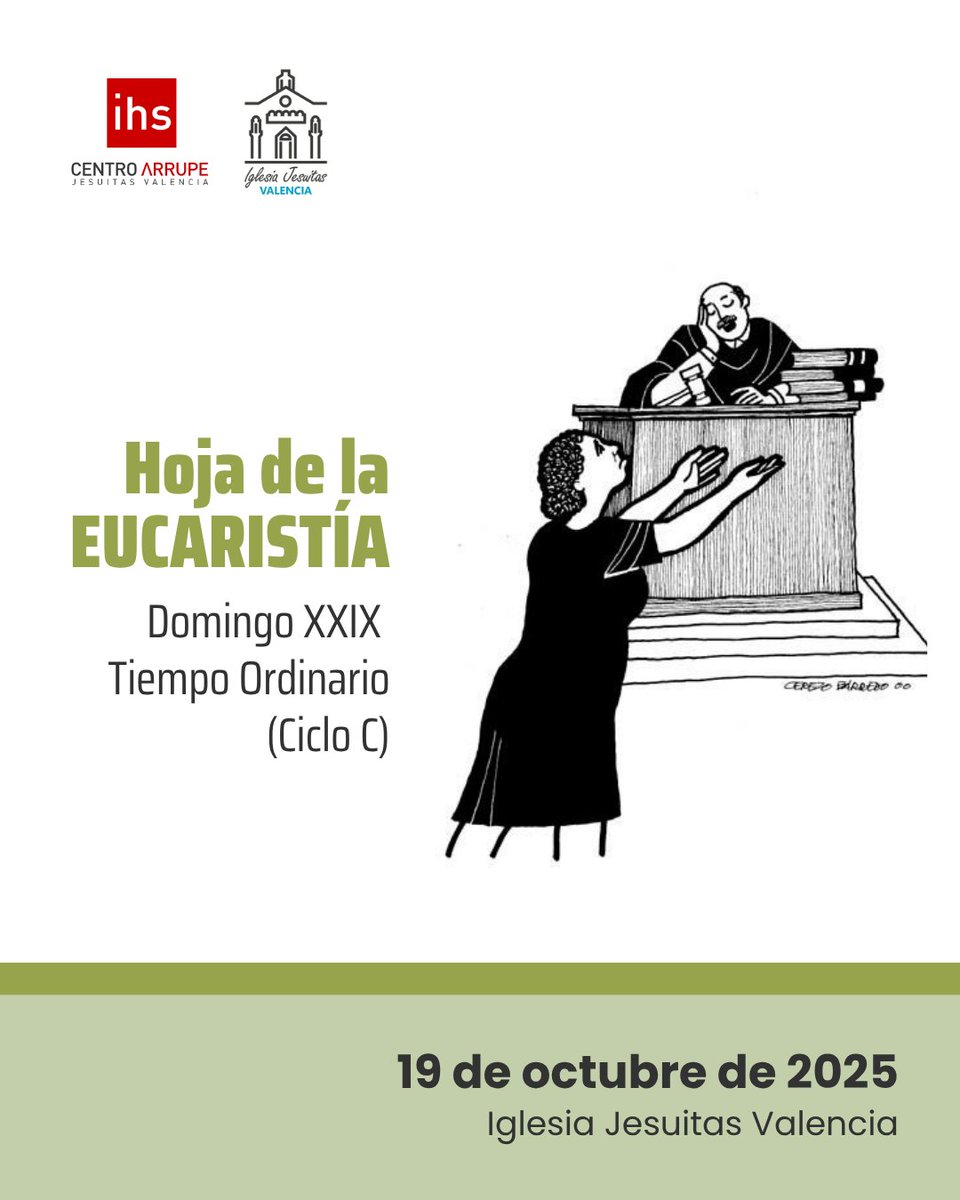 🙌¡Ya está disponible la Hoja de la Eucaristía de este domingo 19 de octubre.

⏬ Descárgala aquí: centroarrupevalencia.org/materiales/

Recuerda que, debido a las obras de restauración en la Iglesia, las celebraciones se realizan en el salón de actos del Centro Arrupe 

⏰ 12:00 | 20:00 h.