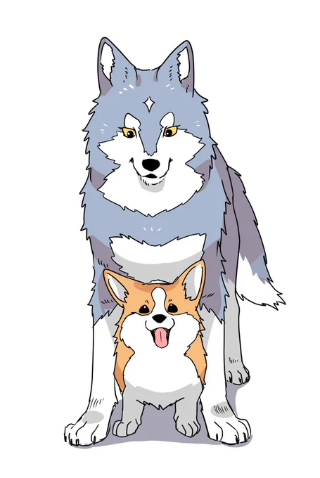 狼とコーギー