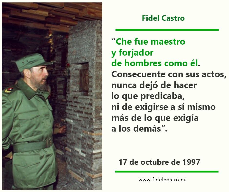 Con #HonorHolguinero recordamos el discurso de #FidelPorSiempre el 17/10/1997: “Che fue maestro y forjador de hombres como él. Consecuente con sus actos, nunca dejó de hacer lo que predicaba, ni de exigirse a sí mismo más de lo que exigía a los demás”. 

#100AñosConFidel 
#Cuba