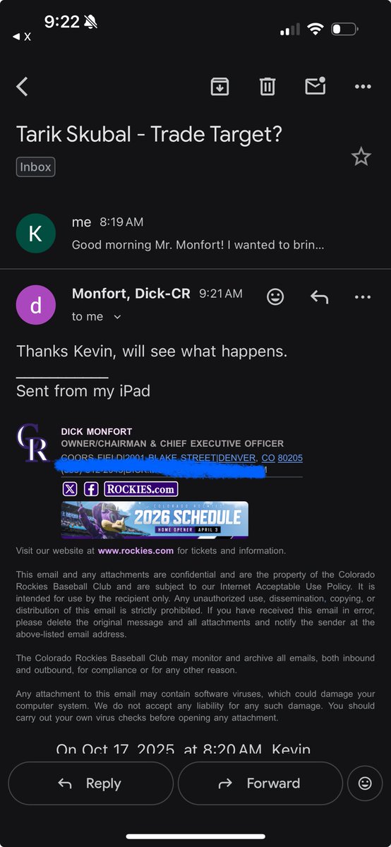 Do not count the Colorado Rockies out of the Tarik Skubal race. I asked Dick Monfort about the Rockies’ chances of trading for him and he didn’t necessarily out a trade for Skubal 👀
