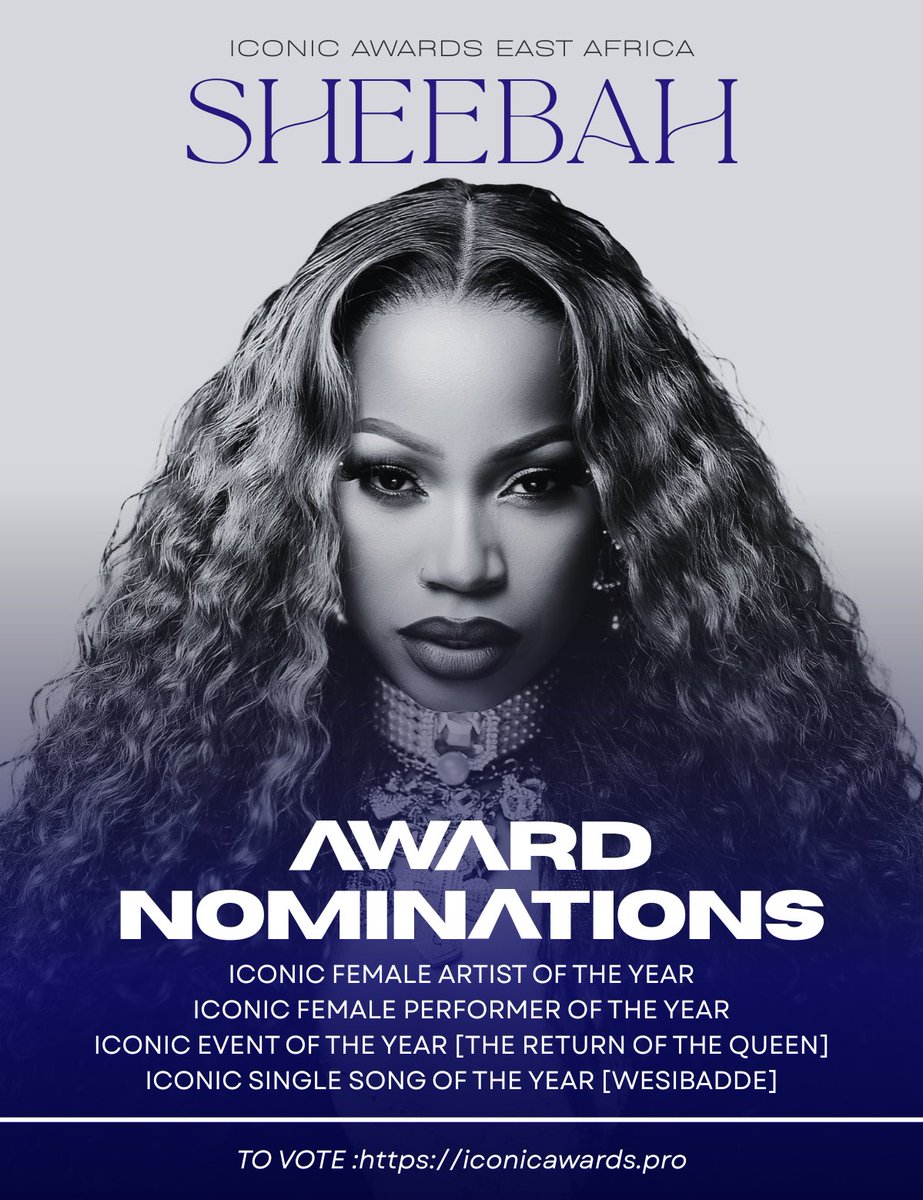 Sheebah0lics's tweet photo. Royalty never goes unnoticed 👑
Congratulations to our unstoppable Queen, SHEEBAH, for 4 major nominations at the Iconic Awards East Africa!🙌🏼

Let’s vote and celebrate excellence 💜
🗳️Vote now ➡️ https://t.co/iAo4ds3u3X

#Sheebah #IconicQueen #Wesibadde https://t.co/r2dBfPmcha