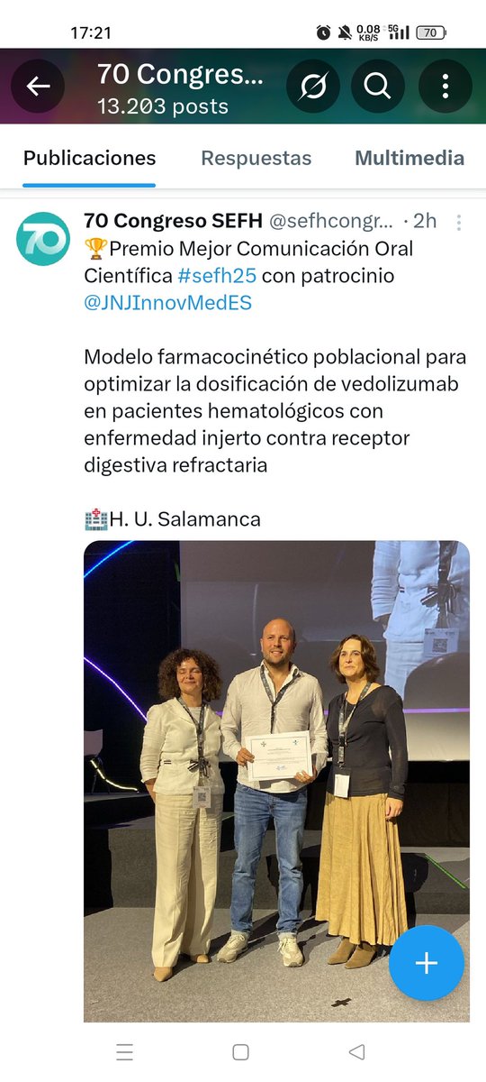 📣Premio a la mejor comunicación oral científica en <a href="/sefhcongreso/">70 Congreso SEFH</a> para la Farmacia del HU de Salamanca.