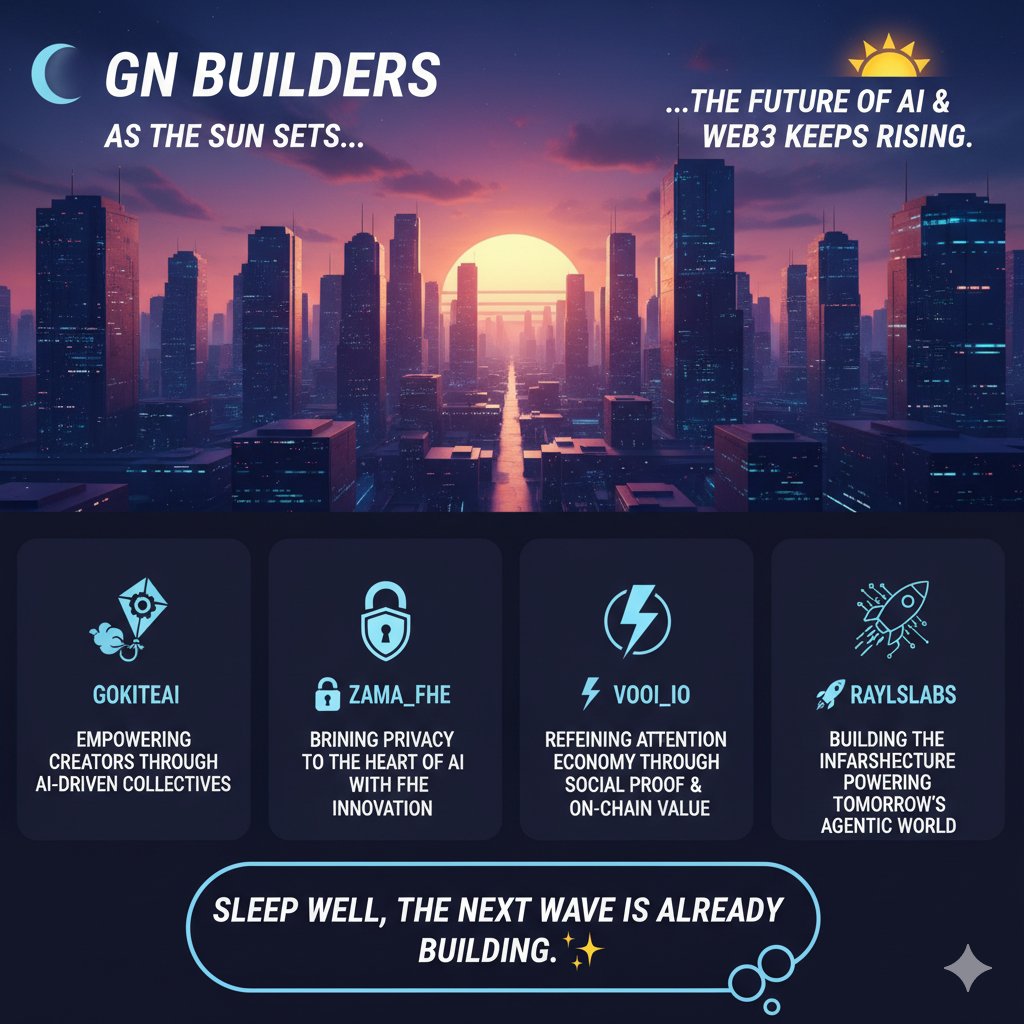0xzevaa's tweet image. GN Builders 🌙

As the sun set  the future of AI &amp;amp; Web3 keeps rising ☀️

💨 @GoKiteAI  Empowering creators through AI-driven collectives.

🔐 @zama_fhe  Bringing privacy to the heart of AI with FHE innovation.

⚡ @vooi_io Redefining attention economy through social proof &amp;amp;…