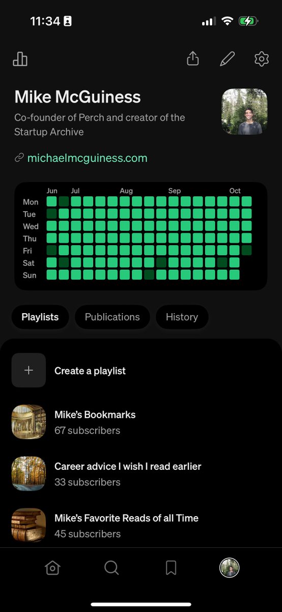 mikemcg0's tweet image. Huge new release just went live on @perchdotapp today

- User profiles with reading activity heatmap
- Streaks
- Reading data analytics
- For You feed

Let me know what you think if you get a chance to check it out!
