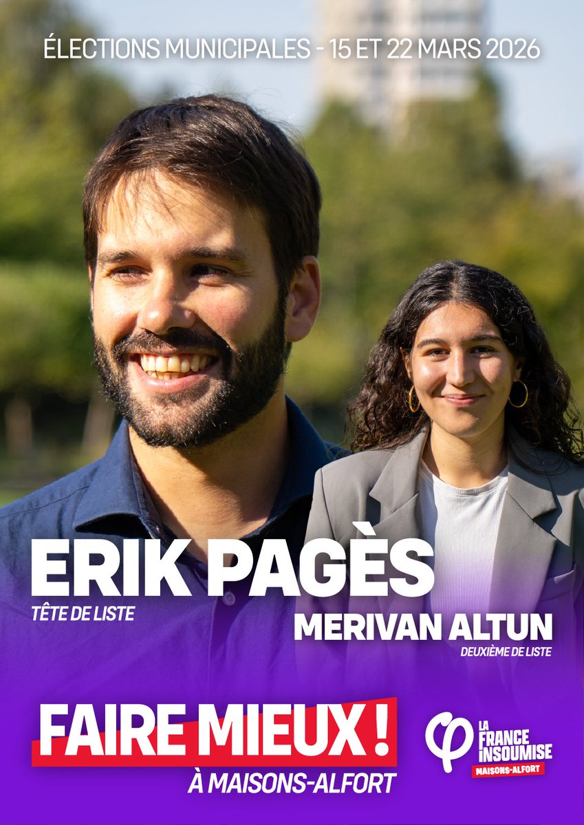 Fier de représenter la <a href="/FranceInsoumise/">La France insoumise</a> pour les élections municipales de 2026 à Maisons-Alfort.

#MaisonsAlfort #LFI #municipales2026