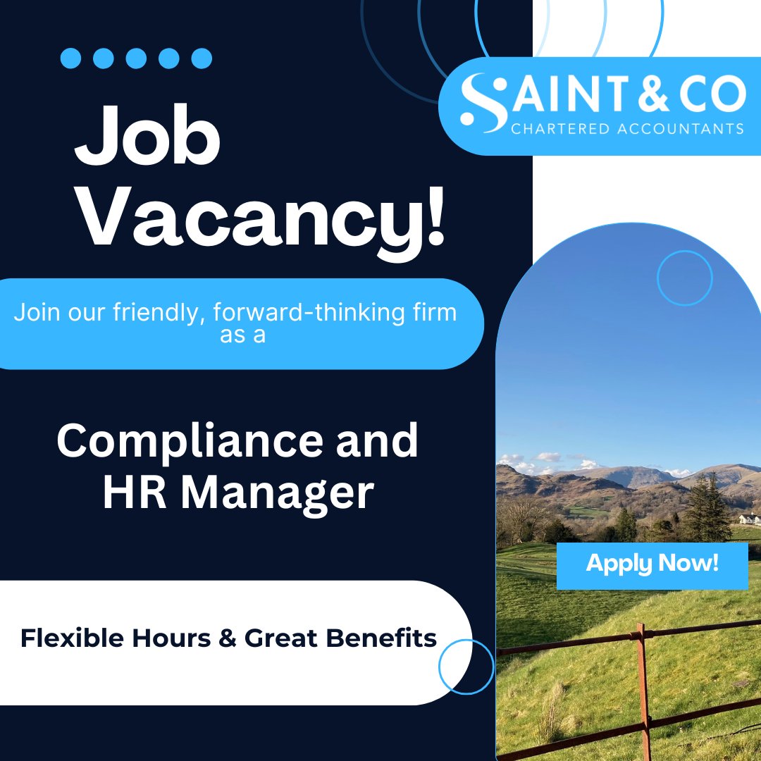 COMPLIANCE AND HR MANAGER (PART-TIME, 3 DAYS PER WEEK) 
Join our friendly, forward-thinking firm.   This varied, hands-on role covers compliance, finance, payroll administration, and HR administration.  To apply go to Indeed uk.indeed.com/viewjob?jk=e52…
Closing date: 31 October 2025