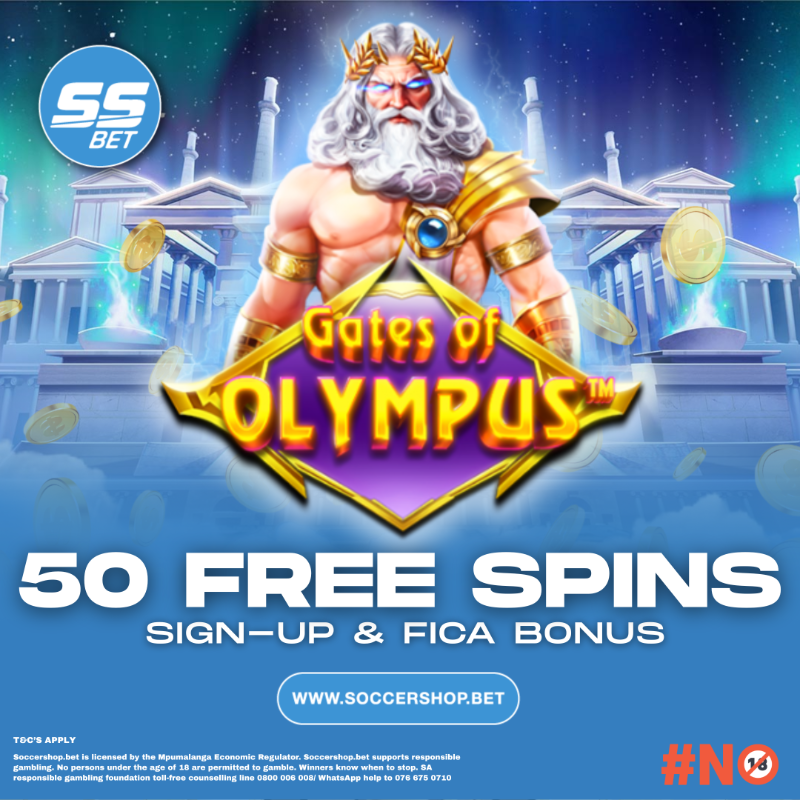 SoccerShopSA's tweet photo. Claim your 50 Free Spins! 🎰 
Just Sign-Up &amp; FICA to Receive your Bonus.

Bet Responsibly | Ts &amp; Cs Apply | 18+ Only