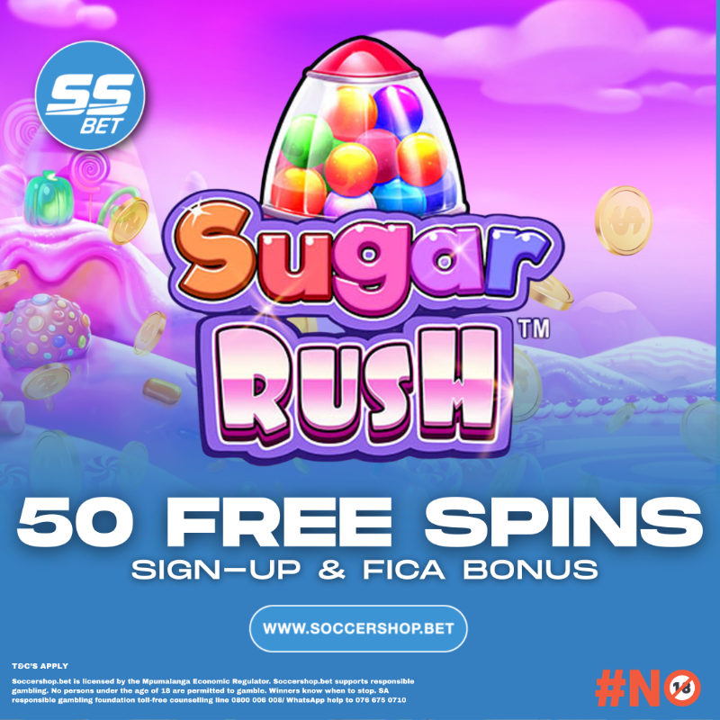 SoccerShopSA's tweet photo. Claim your 50 Free Spins! 🎰 
Just Sign-Up &amp; FICA to Receive your Bonus.

Bet Responsibly | Ts &amp; Cs Apply | 18+ Only
