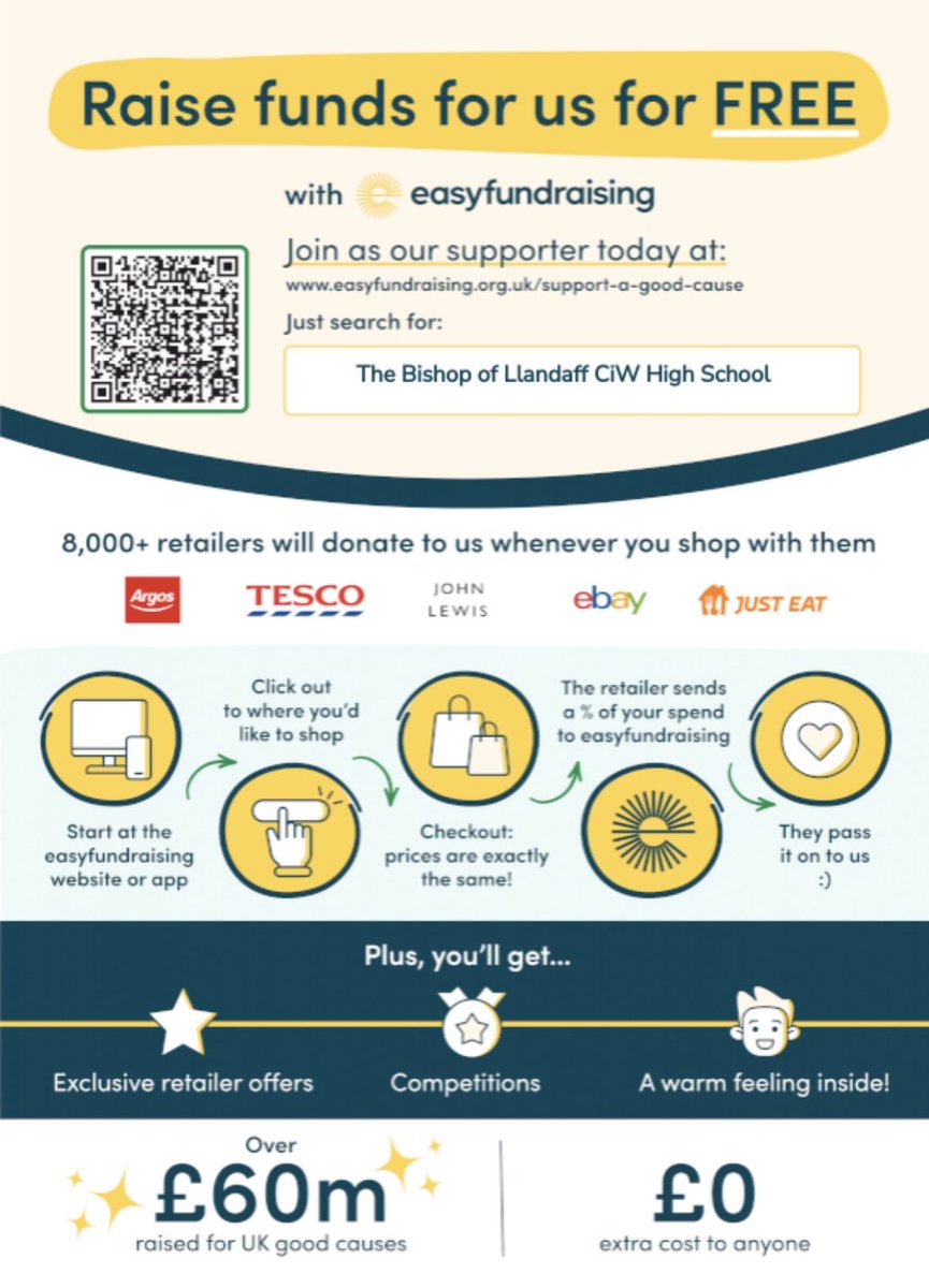 Did you know you can help raise funds for our school community through Easyfundraising? They partner with over 8,000 brands who donate part of what you spend, at no extra cost to you! Visit Easyfundraising and search for The Bishop of Llandaff CiW High School for more info.