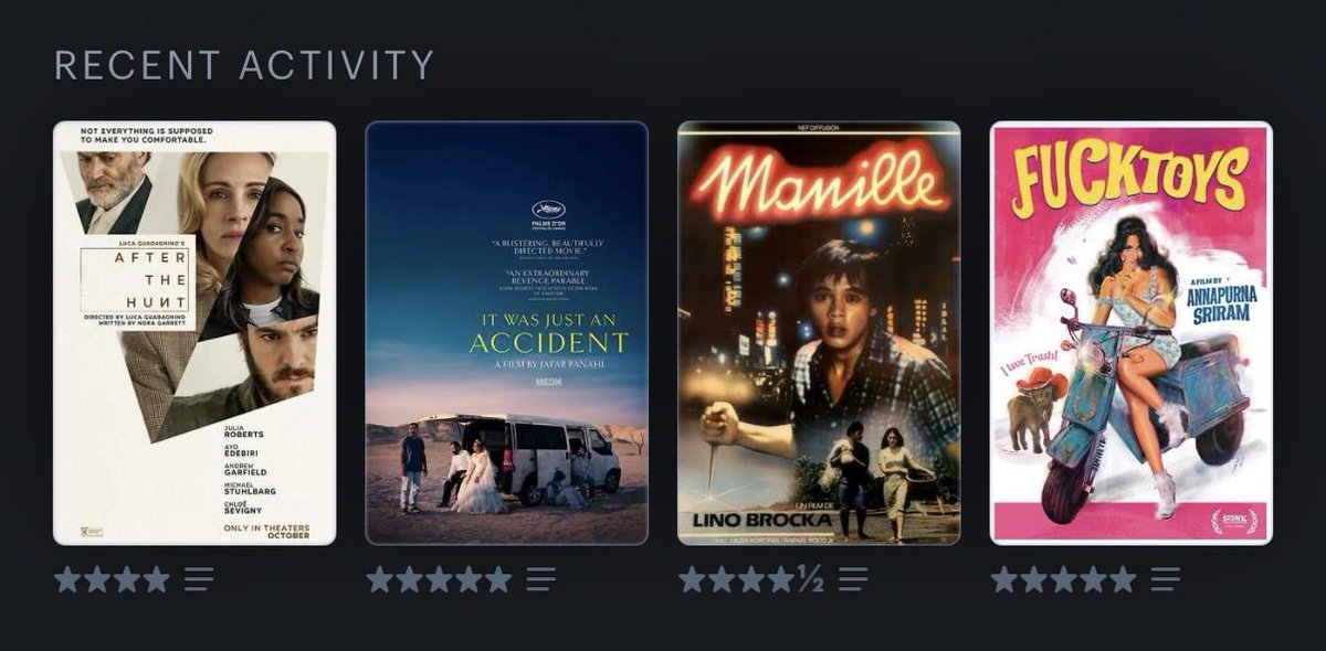 kinda on a heater this past week thanks to <a href="/TheNYFF/">New York Film Festival</a> <a href="/NewFestNYC/">NewFest</a> <a href="/criterionchannl/">Criterion Channel</a> <a href="/alamodrafthouse/">Alamo Drafthouse</a> #LetterboxdFriday #LastFourWatched