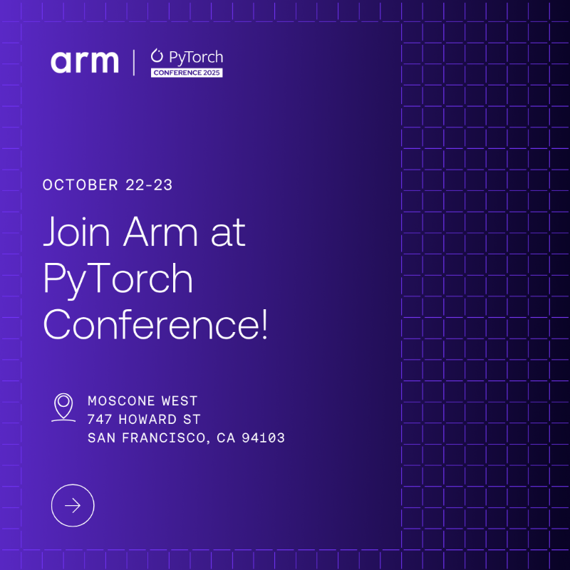 ArmSoftwareDev's tweet photo. The countdown is on for @PyTorch Conference! ⏳

Drop by Booth #P1 to see how we're helping developers build and deploy efficient, scalable GenAI applications. #PyTorchCon 

https://t.co/OObEsY0PyH