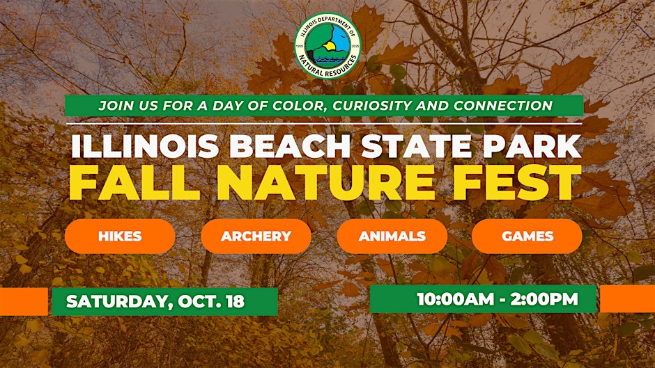 Celebrate fall at the Fall Nature Fest at Illinois Beach State Park in Zion on Sat, Oct 18 from 10 a.m. to 2 p.m. Hikes, archery, live animals &amp; more—FREE family fun along Lake Michigan. Register here:
eventbrite.com/e/illinois-bea…