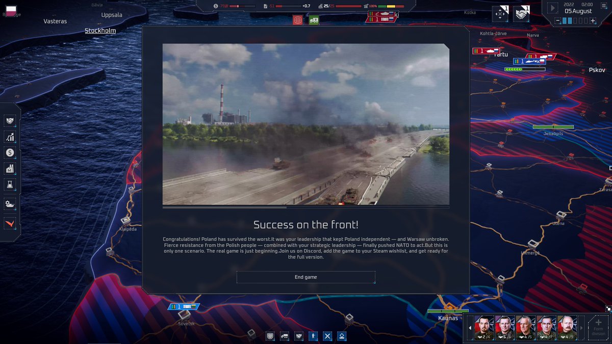 300Warwolf's tweet photo. Na Moskwę!

Wrażenia trzecim runie dema Systemic War od @playofbattle :
a) Poziom strategiczno-operacyjny jest wciągający i ma dobre podstawy, ale brakuje contentu -- głównie dodatkowych eventów, marynarki wojennej, lotnictwa

#systemicwar #PlayofBattle https://t.co/F8lvfNMiZ9