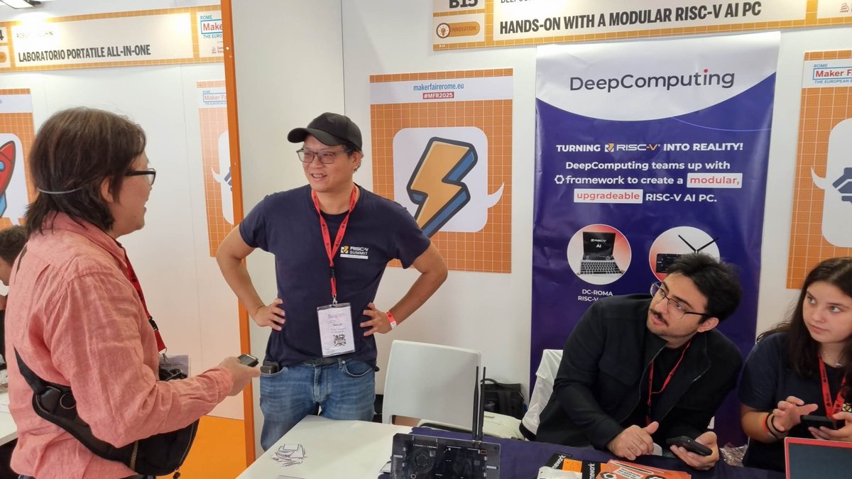 DeepComputingio's tweet image. Day 1 at #MakerFaireRome 🇮🇹✨
Excited to showcase RISC-V + AI innovations to all the amazing makers here in Italy!
Come visit DeepComputing Booth B15 and experience the future of open computing — powered by RISC-V. 💻🚀
@FrameworkPuter @MakerFaireRome @Canonical…