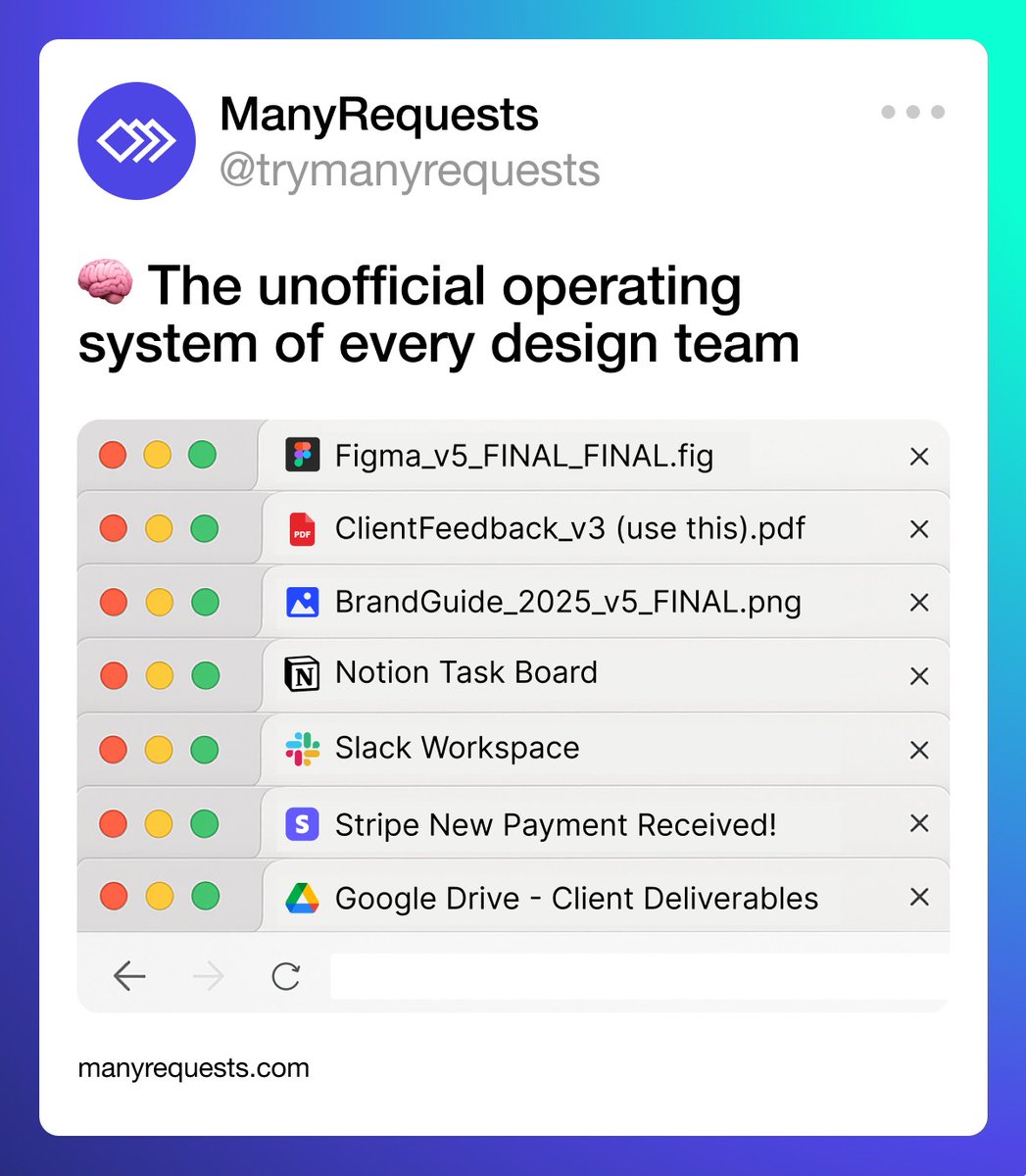 ManyRequests's tweet image. Designers on a Friday: mentally logged out 🧠💤, tabs still open 🖥️

😎 Good thing ManyRequests keeps the chaos contained ✨

Try now: app.manyrequests.io/free-trial/