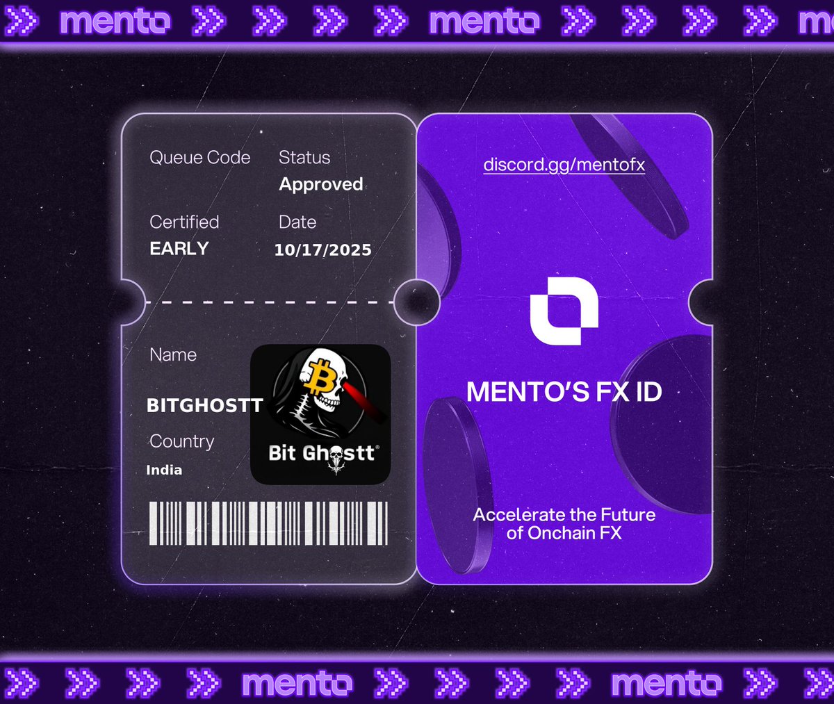 I’m now verified early to the global onchain FX layer, with my Mento FX ID.

The future of money runs here w/ <a href="/MentoLabs/">Mento (fx/acc)</a>

fx/acc 

discord.gg/mentofx