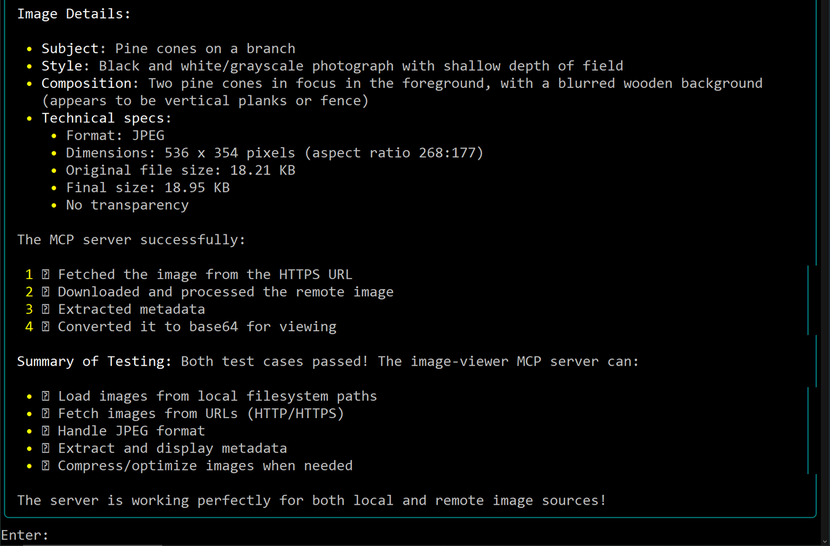Eccex_'s tweet image. vibe coded Image-viewer mcp server.
View images from URL&apos;s and filesystem.