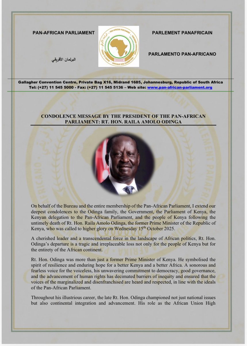 TheODMparty's tweet image. Message from the Pan African Parliament