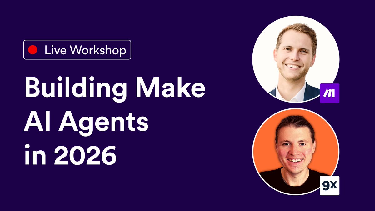 make_hq's tweet image. See the future of agent building in Make with Sebastian, our Head of applied #AI, and Jan, Co-Founder of 9x 🚀

→ Seb will demo the major updates announced during #Waves25, showing how we're making AI agent development faster and more intuitive: ma.ke/4nPfupe