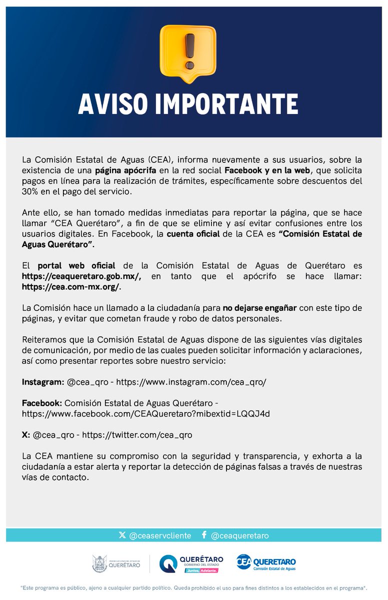 cea_qro's tweet photo. AVISO IMPORTANTE https://t.co/kdA7TNfpny