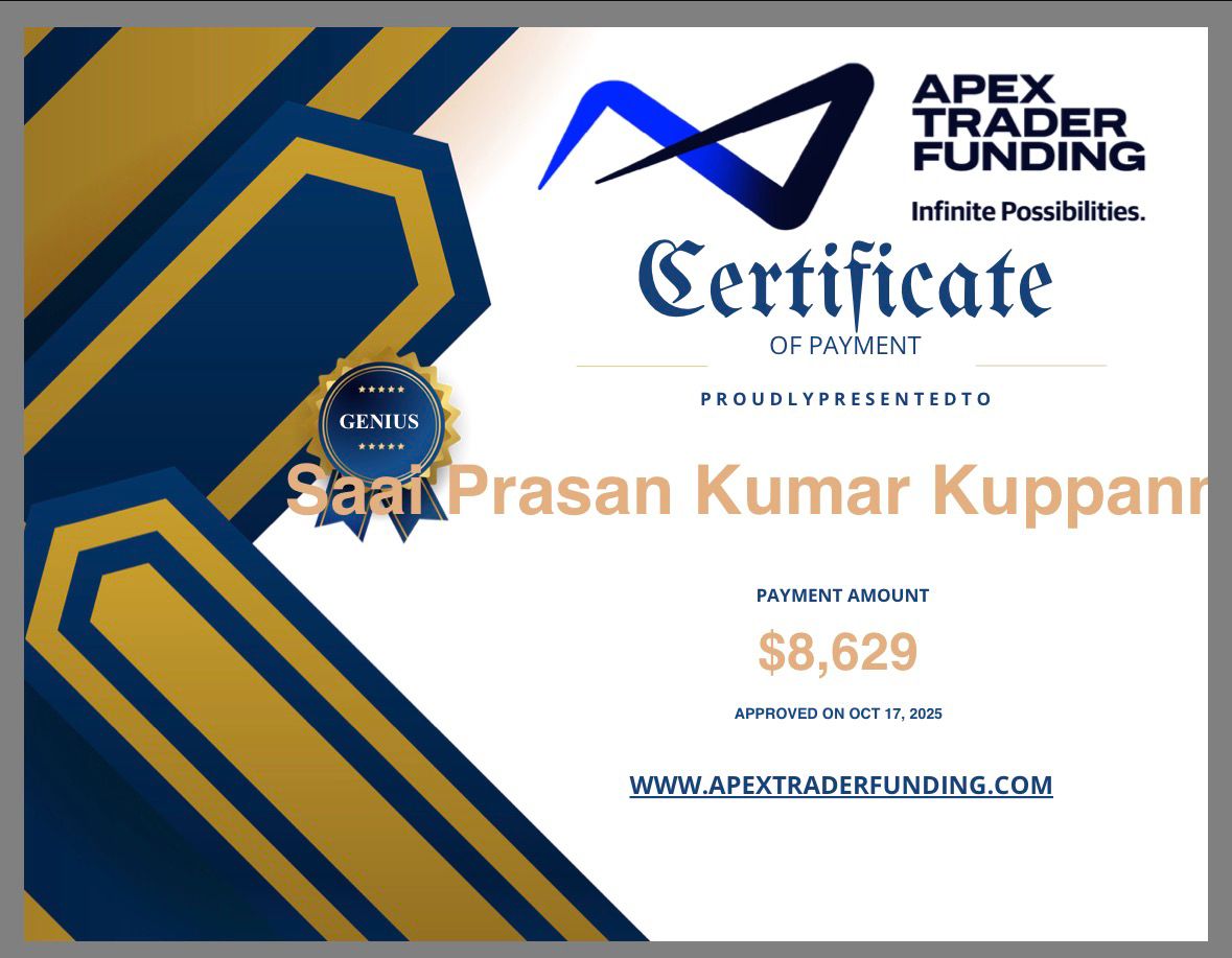 110 days of trading effort

My first ever PA No 03! 🫡 First 2 went in trial 

After 8 payouts, Approved <a href="/ApexTradeFund/">ApexTraderFunding</a>