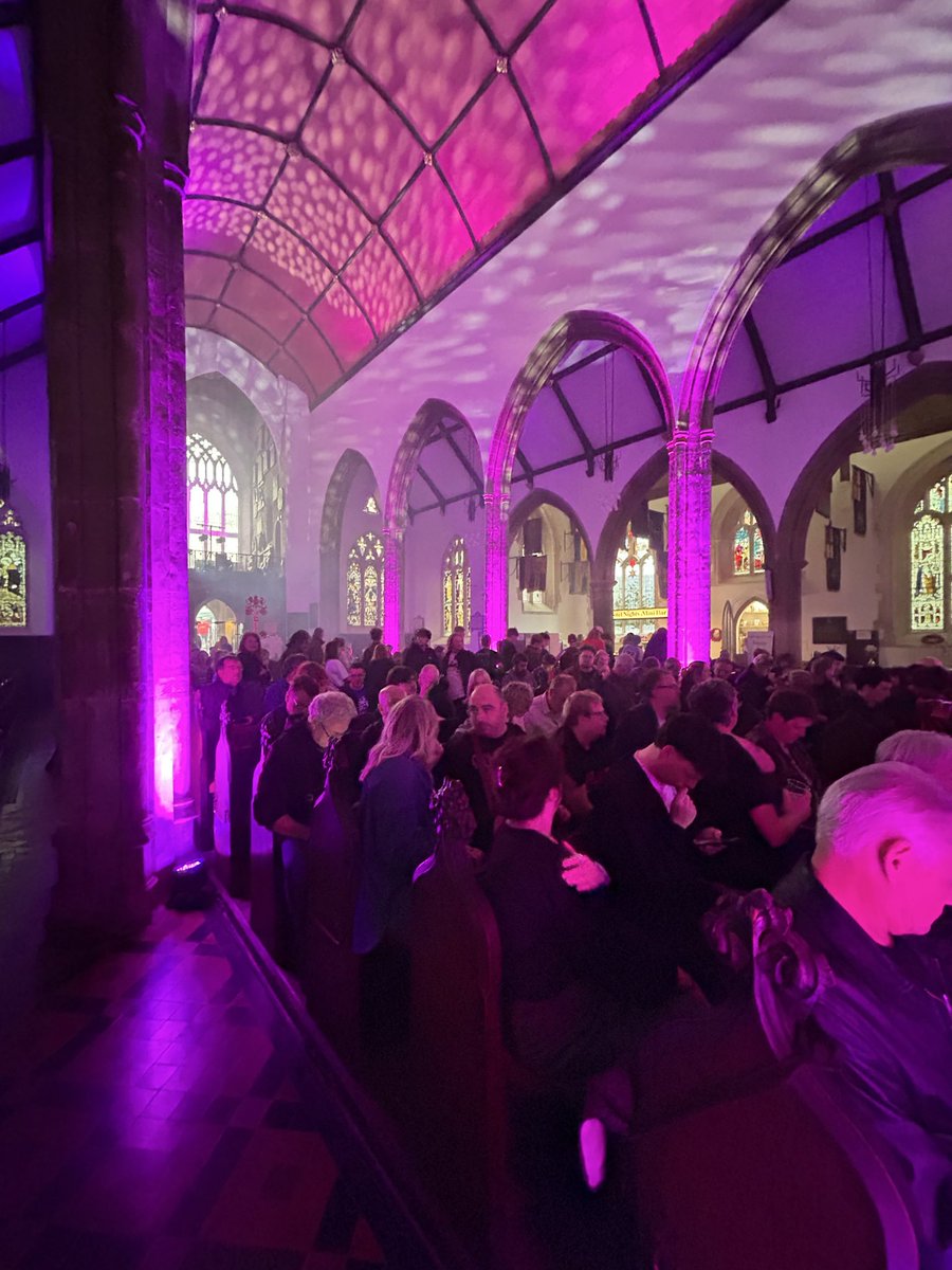 Gavinallen's tweet photo. @ClwbIforBach @SwnFestival St John’s Church is hosting gigs for the first time @SwnFestival 

There’s a pop-up bar by Motel Nights and a fair few flight cases under the stained glass windows. 

The Reverend Canon Sarah Jones is on the door to greet the crowd. 

Beautiful venue. https://t.co/Nn1Dl8R8r8
