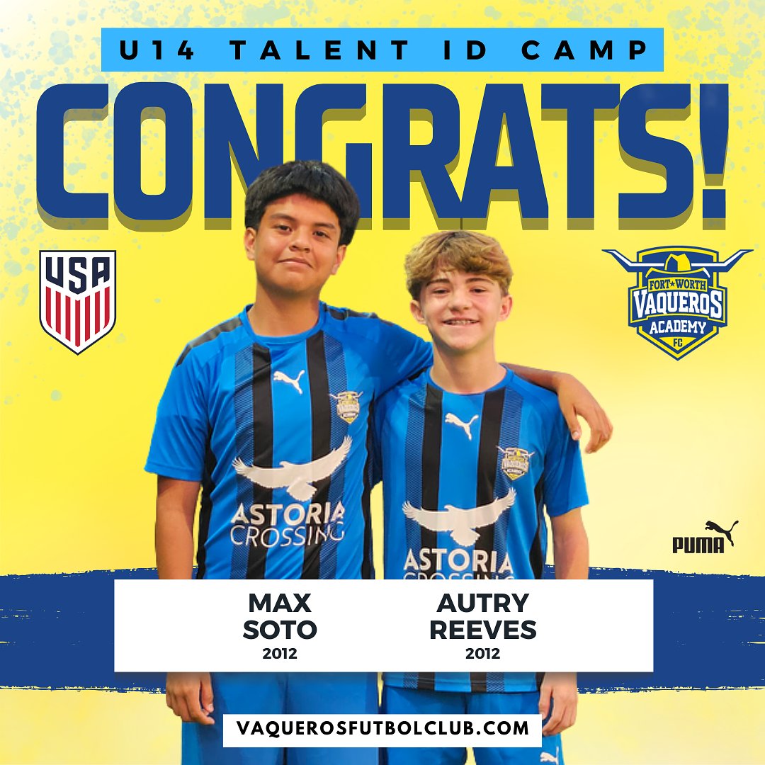MarkSnellFUTBOL's tweet photo. CONGRATS to our 5 @VaquerosAcademy players who were invited to the @USYNT @ussoccer Talent ID Camp! https://t.co/5NUWWaF5sT