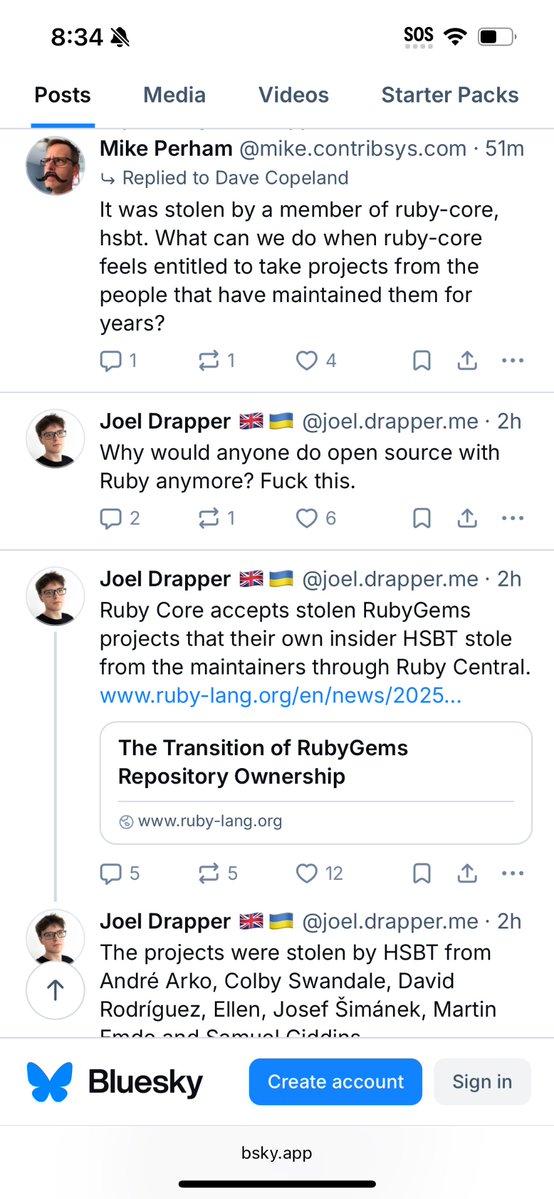 typeangled's tweet image. It’s sad and disappointing to see people accuse hsbt, a long-time, trusted Ruby core + RubyGems member, and one of the few still actively maintaining the project, of “stealing RubyGems” without having the full context or the slightest idea why certain actions were taken.