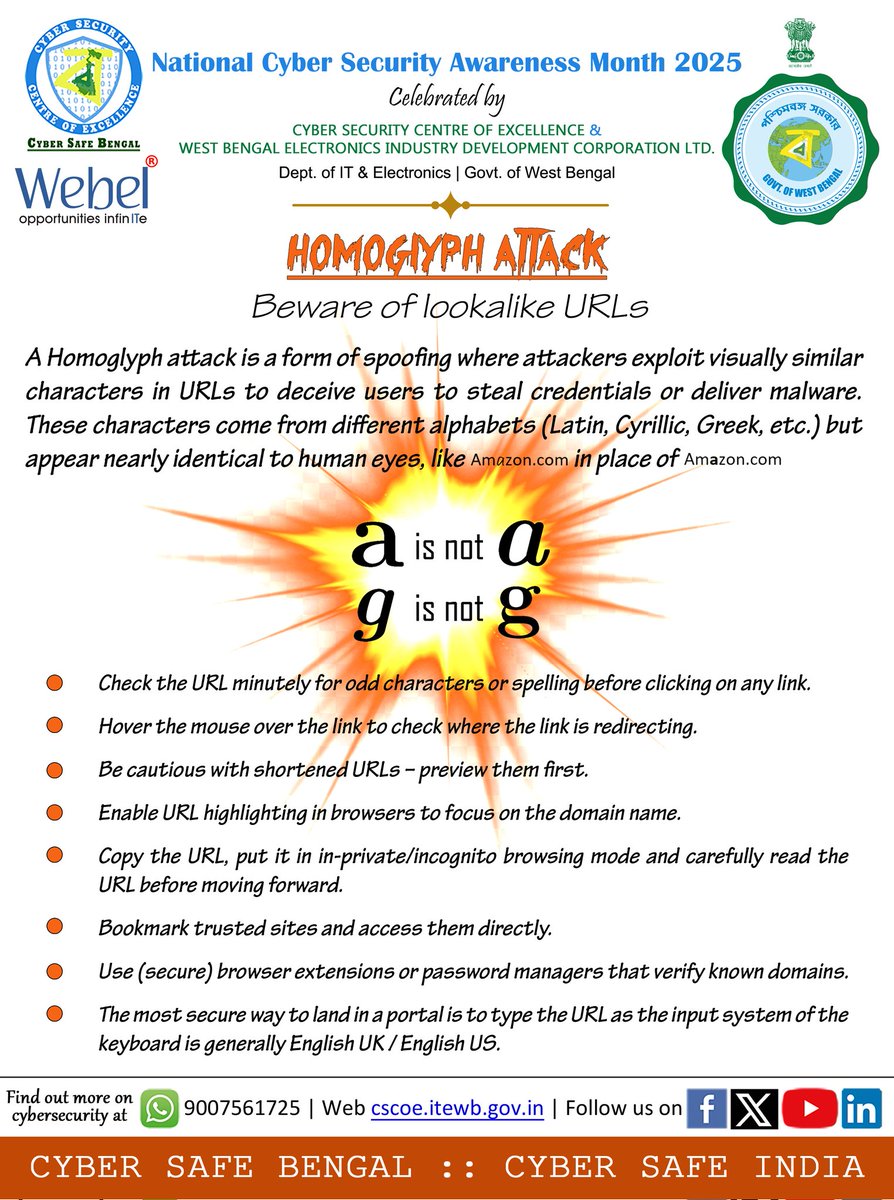 cscoe_wb's tweet image. Every year October is celebrated as National Cyber Security Awareness Month to emphasize the importance of staying safe online. Share our daily posters with your friends to spread cyber security awareness for Day 17
#CSCOE #CyberAwareness #cybersecurity #NCSAM