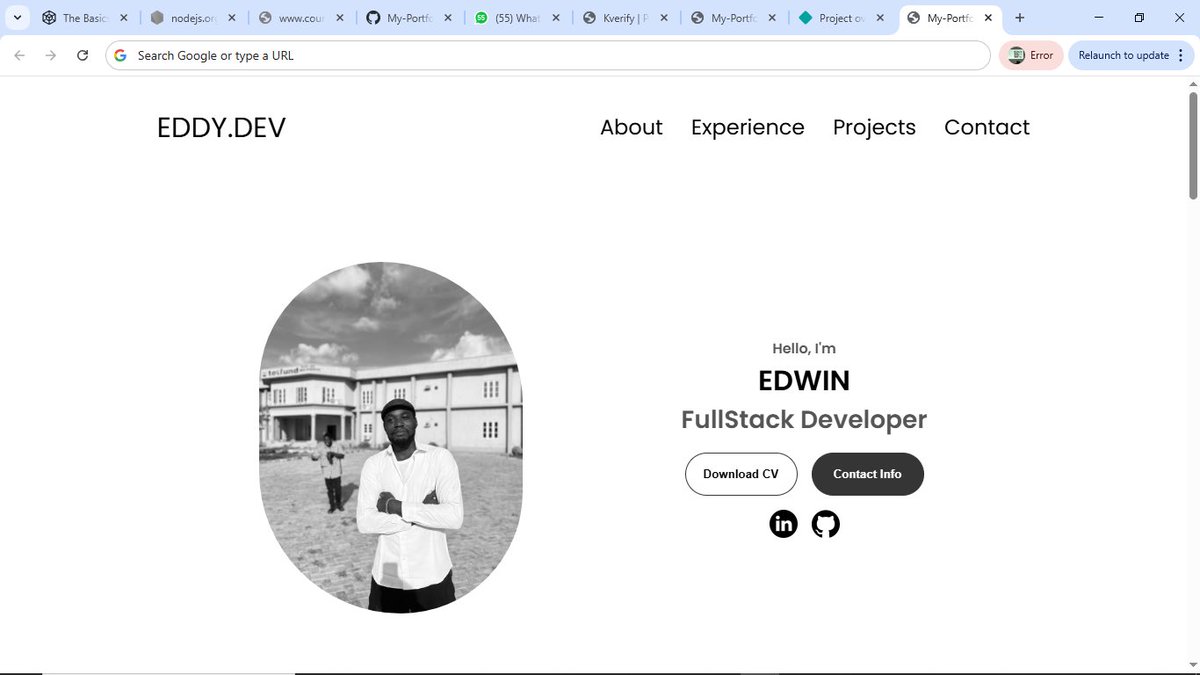 Eddy_Deve's tweet image. Check out my new portfolio on eddydev.netlify.app full stack developer and a continuous learner 👍🏾 #javascriptframeworks #FullStackDeveloper #CodinLife #codingforlife