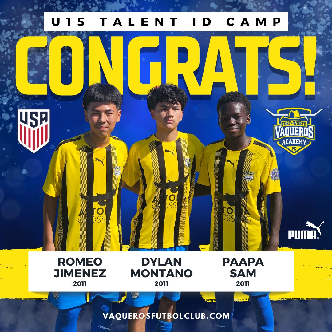 MarkSnellFUTBOL's tweet photo. CONGRATS to our 5 @VaquerosAcademy players who were invited to the @USYNT @ussoccer Talent ID Camp! https://t.co/5NUWWaF5sT
