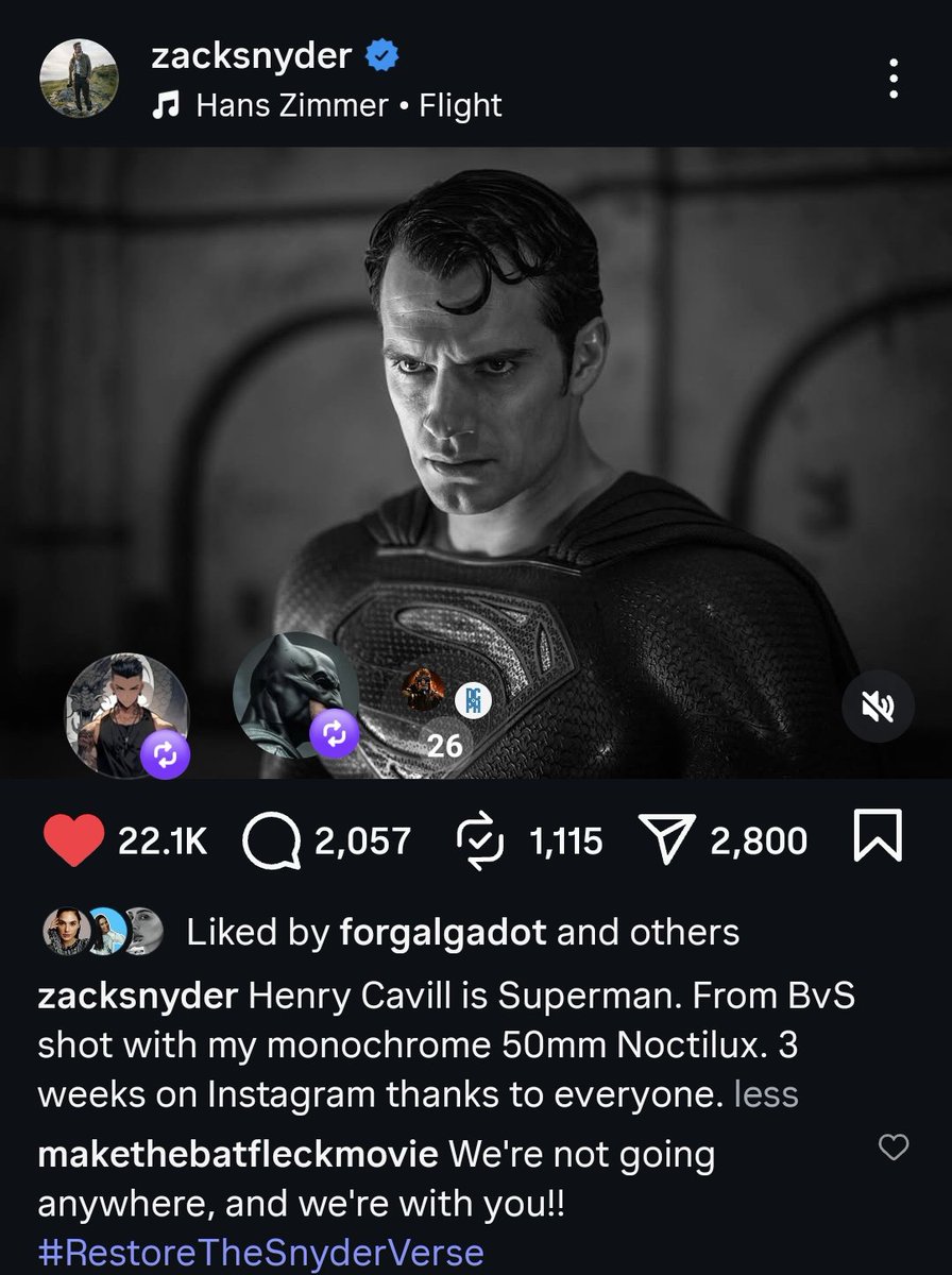 SnyderQueen_'s tweet photo. Zack Snyder has shared a picture of Superman, Henry Cavill to Instagram. "Henry Cavill is Superman" 

Wonder Woman, Gal Gadot has liked the post 💫
#RestoreTheSnyderVerse https://t.co/SmiMWrKaVR