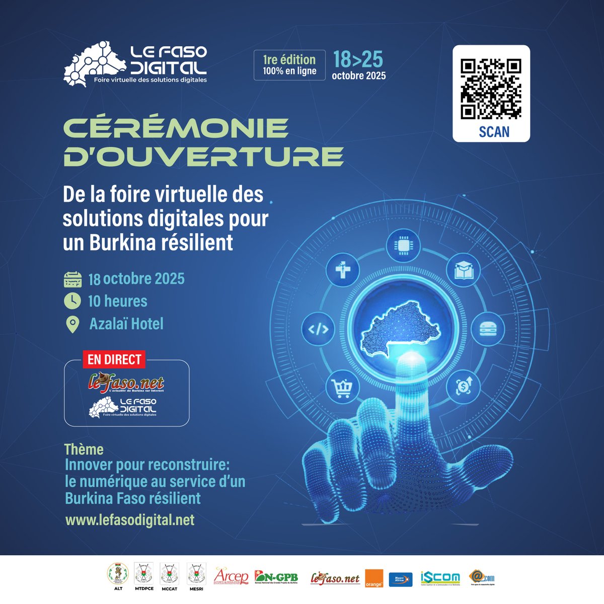 🎥En direct sur les plateformes de lefaso.net : lancement du Faso Digital 2025, un événement 100 % en ligne, à vivre du 18 au 25 octobre 2025. Au programme : Stands, panels, masterclasses, B2B &amp; concours d’innovation sur lefasodigital.net
#Innovation #Numérique
