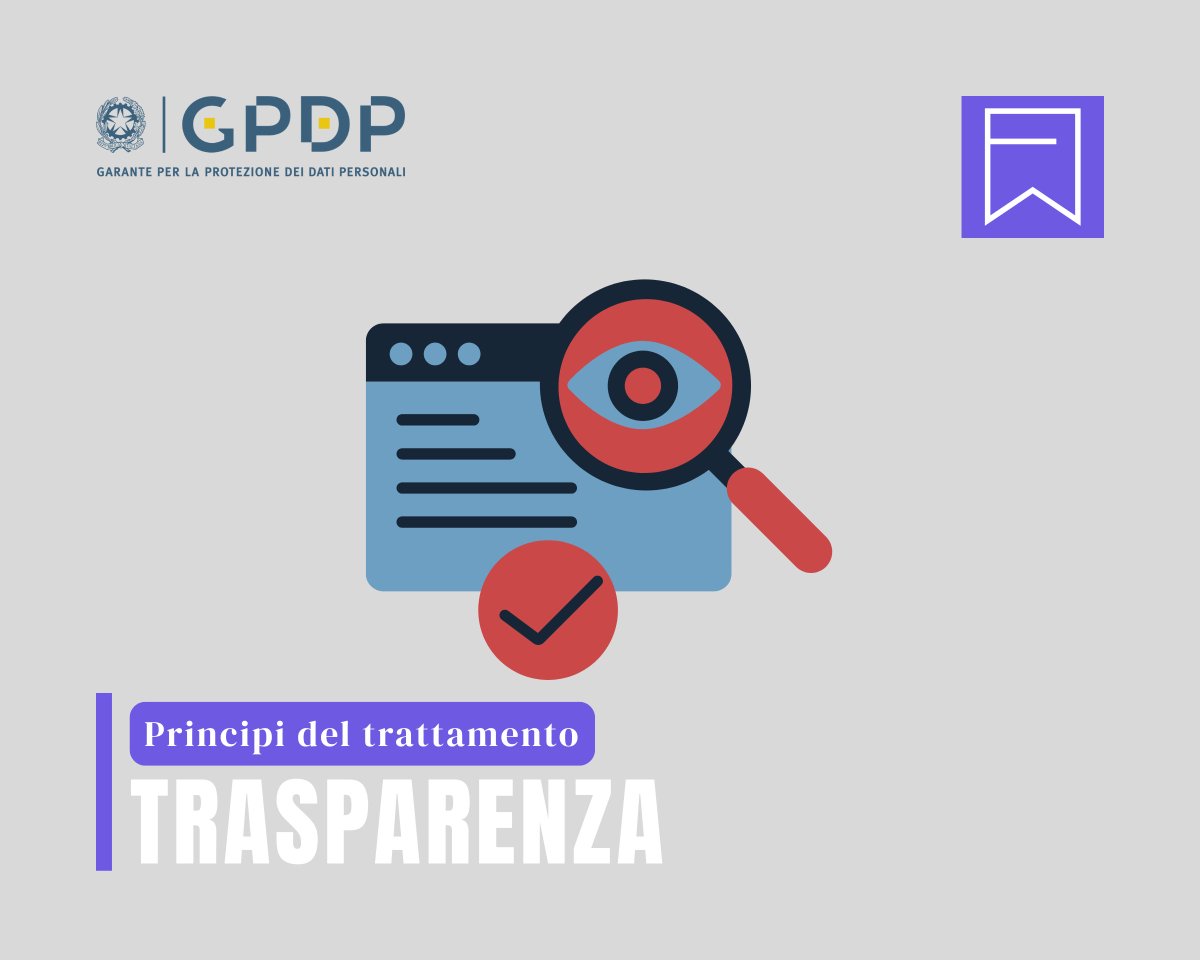 Il principio di trasparenza richiede che tutte le informazioni e le comunicazioni agli interessati relative al trattamento di dati personali siano facilmente accessibili e comprensibili e che sia utilizzato un linguaggio chiaro e semplice gpdp.it/home/principi-… #GarantePrivacy