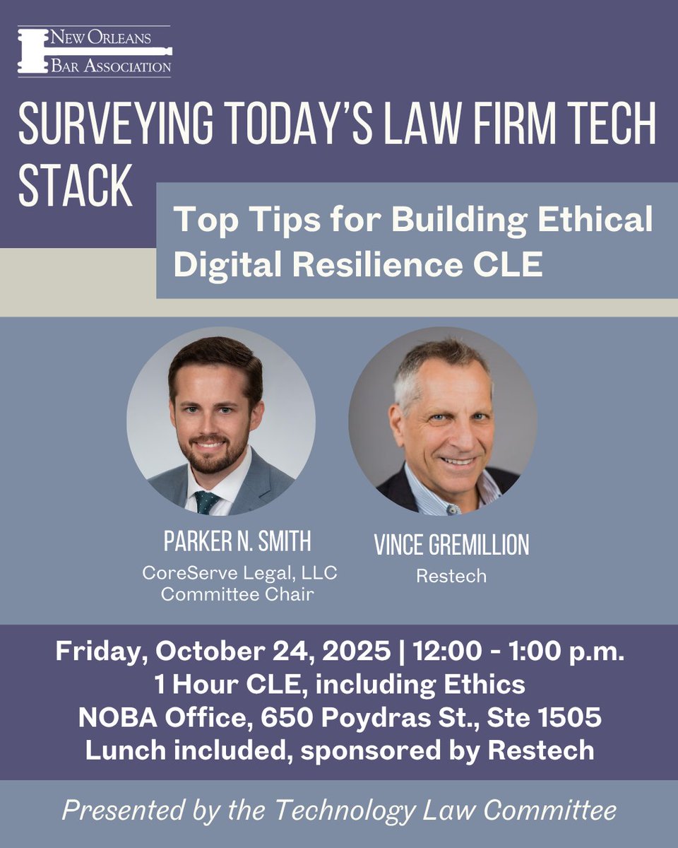 Today’s law firms face a fast-changing digital landscape. Join our panel of legal &amp; technical professionals on 10/24 as they offer a clear overview of critical risks and the ethical duties every lawyer should keep in mind. 1 Hour of Ethics CLE Credit bit.ly/43eGztK