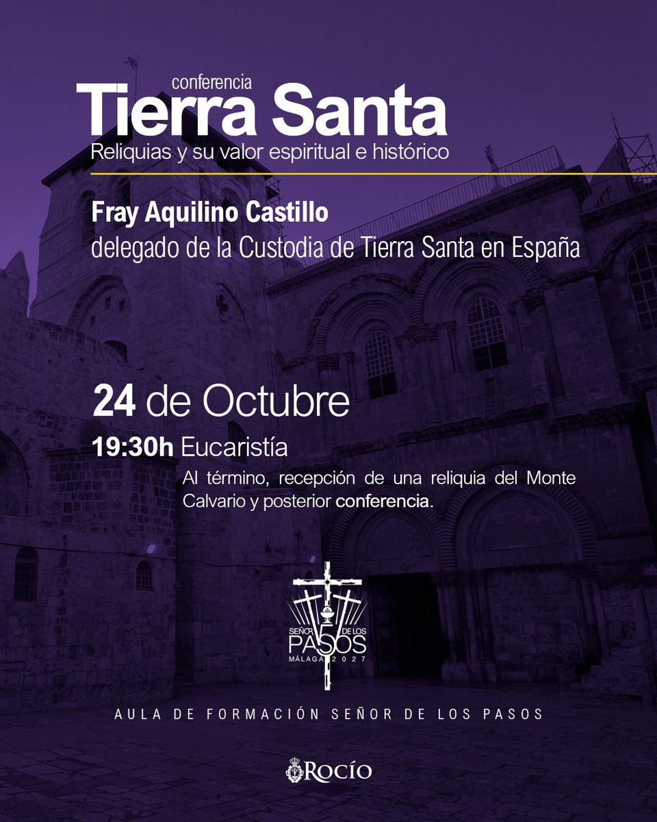 𝐔𝐍𝐀 𝐑𝐄𝐋𝐈𝐐𝐔𝐈𝐀 𝐃𝐄𝐋 𝐌𝐎𝐍𝐓𝐄 𝐂𝐀𝐋𝐕𝐀𝐑𝐈𝐎 𝐏𝐀𝐑𝐀 𝐋𝐀 𝐂𝐑𝐔𝐙 𝐃𝐄𝐋 𝐌𝐔𝐍𝐃𝐎 • La Hermandad del Rocío recibirá el próximo 24 de octubre una reliquia del Monte Calvario, entregada por el Padre Aquilino Castillo, monje franciscano y custodio de Tierra Santa.