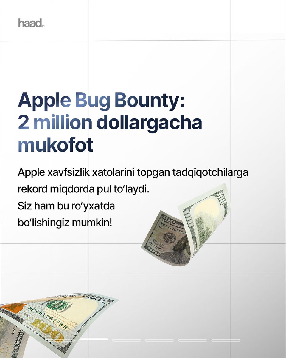 haad_uz's tweet photo. 💸 Apple bug bounty — 2 million dollargacha mukofot! https://t.co/vlQbT0Qxg4