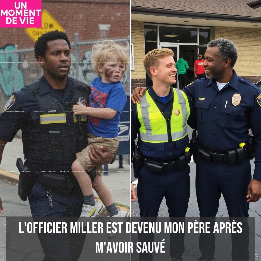 Monsieur l'Officier, que va-t-il m'arriver maintenant ? Je ne veux pas partir avec des étrangers.” J'avais cinq ans quand j'ai dit ça à James Miller. Notre cuisine a pris feu et mes parents n'ont pas pu sortir avant qu'il n'arrive. Je me cachais sous la table quand il m'a trouvé.